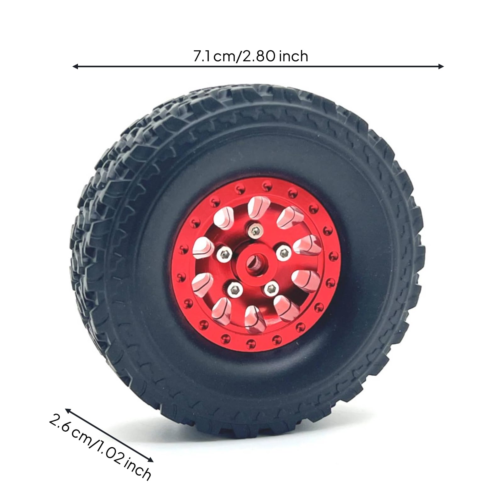6 Pezzi Ruote con Pneumatici Tassellati Connettore 5mm Pneumatici Facile da Usare per Modellisti, Modellismo RC, Rosso