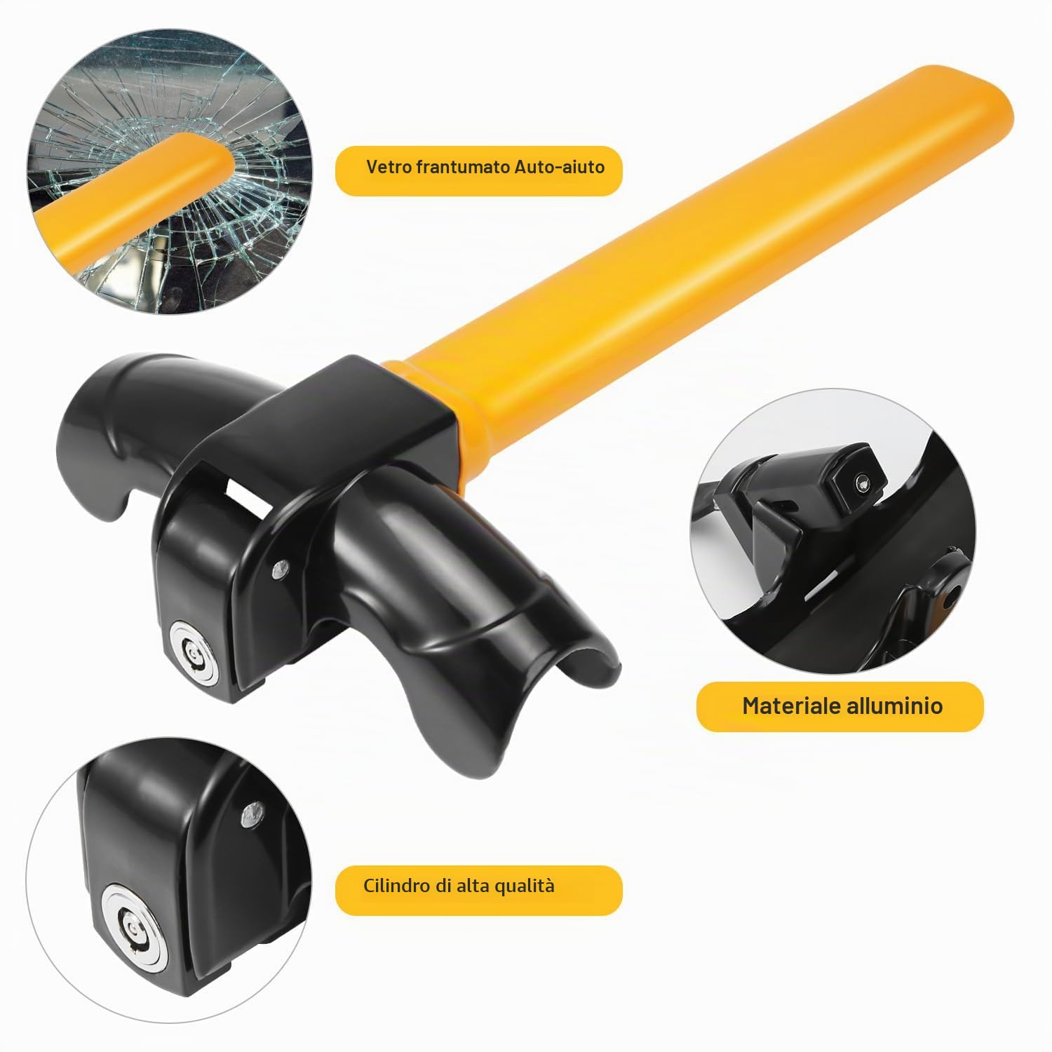 Universale Auto Blocca Volante, Dispositivi Antifurto di Bloccaggio Car Steering Wheel T-Lock con 2 Chiavi per Automobile Furgoni SUV