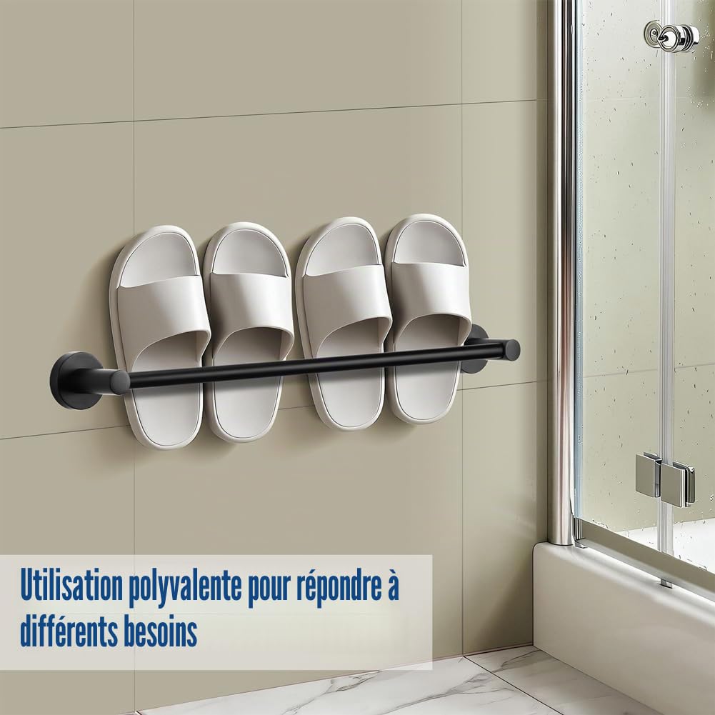 B39812K-50 Porte-serviettes mural rond pour salle de bain, cuisine ou chambre à coucher Noir mat 50 cm