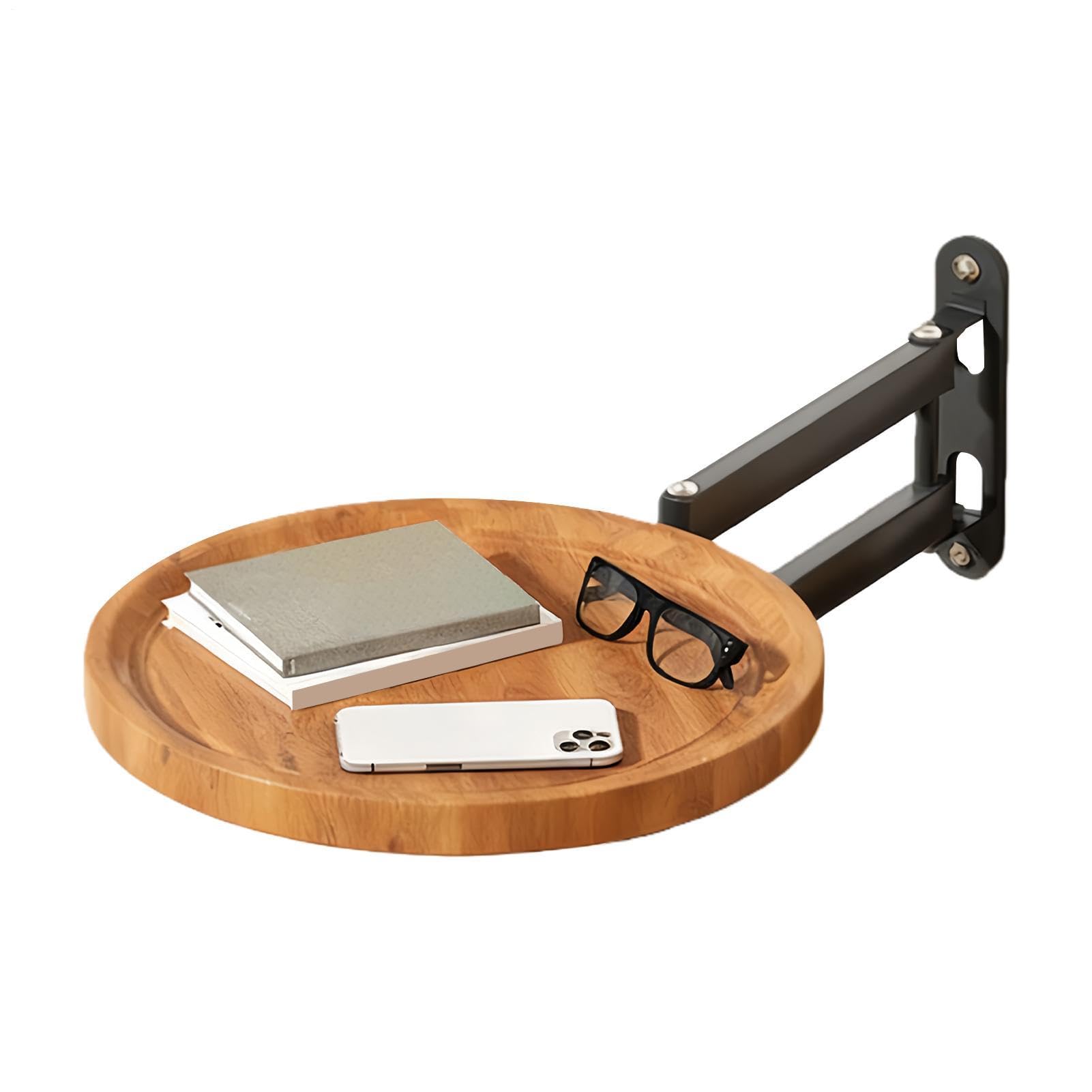 Generico Vassoio Da Parete Pieghevole Ripiano Retrattile Montato a Muro | Tavolino Rotondo Ripiegabile Per Piccoli Spazi Casa Appartamento Camera da Soggiorno Cucina Portatile Telefono Snack