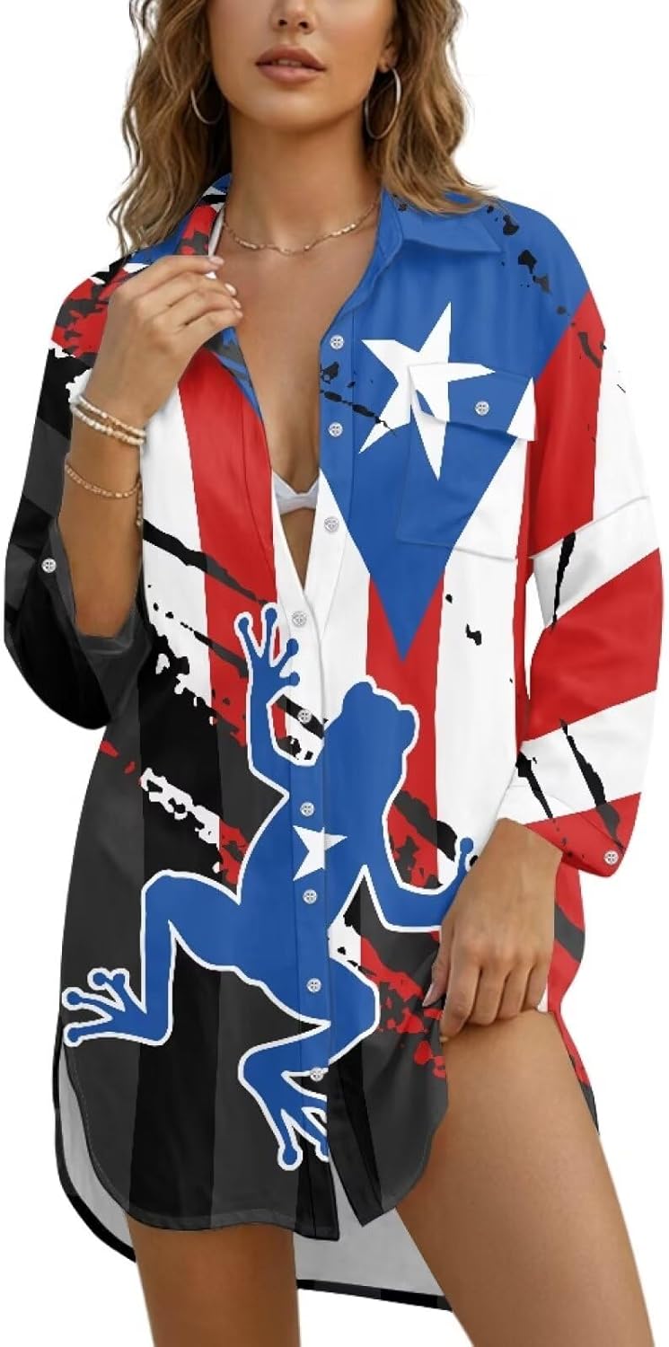 Women Swimsuit Coverup Blouse Button Down Shirt Dresses Tops Women's Swim Cover Up Button Down Beach Shirts