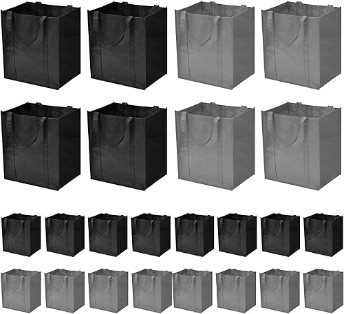 JERIA Paquete de 24 bolsas de comestibles reutilizables, bolsas de compras grandes y plegables lavables, bolsas de mano resistentes con asas