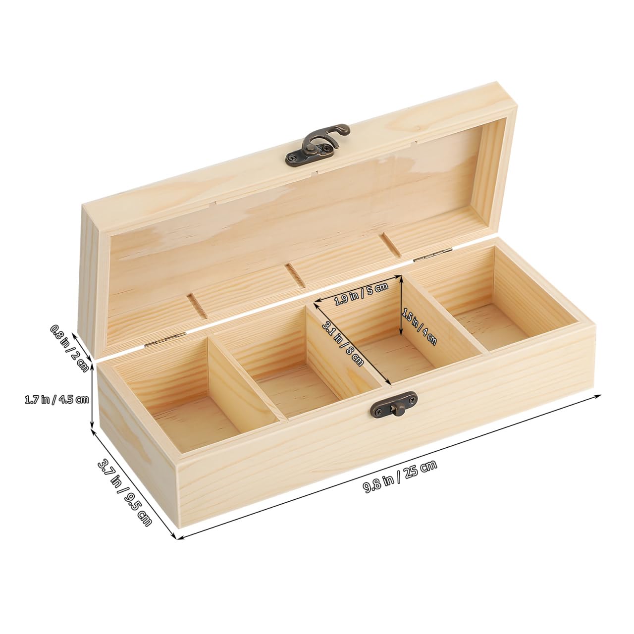 VILLCASE 2er Set Karteikasten Holz, A8 Karteikarten Box mit Deckel & Metallverschluss, Vokabelbox 4 Fächer, Lernkarteibox Karteikartenbox für Büro, Schule & Kleinteile Aufbewahrung (25x9,5x6,5 cm)