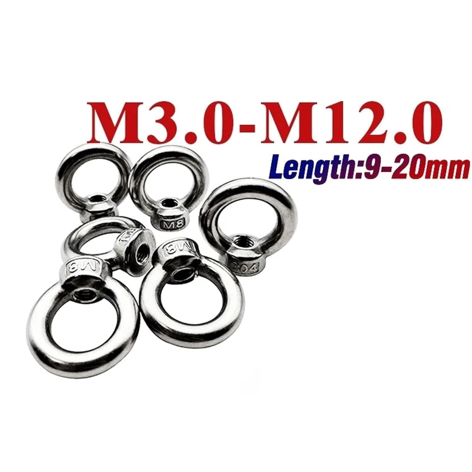 15pcs 304 Stainless Steel Lifting Eye Nuts/Screw Ring Eyebolt Hooking Nut Screws M3 M4 M5 M6 M8 M10 M12 for Home Repairs(M8)