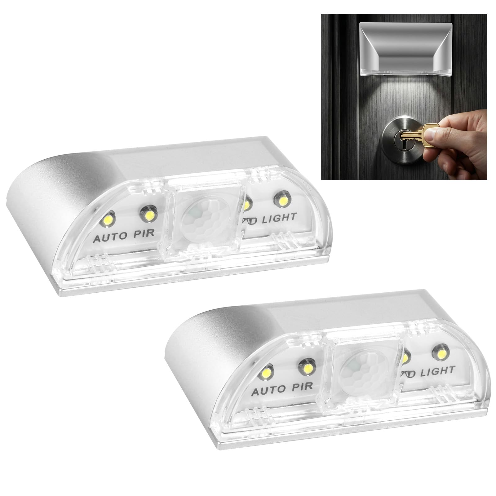 ABOHU Keyhole Lights, 2 Pack PIR Infrared IR Wireless Door Lock Lamp, Auto Sensor Motion Detector Keyhole 4 LED Light Lamp Stick-on Anywhere Tap Lights Battery Operated, Auto On/Off Key Lamp