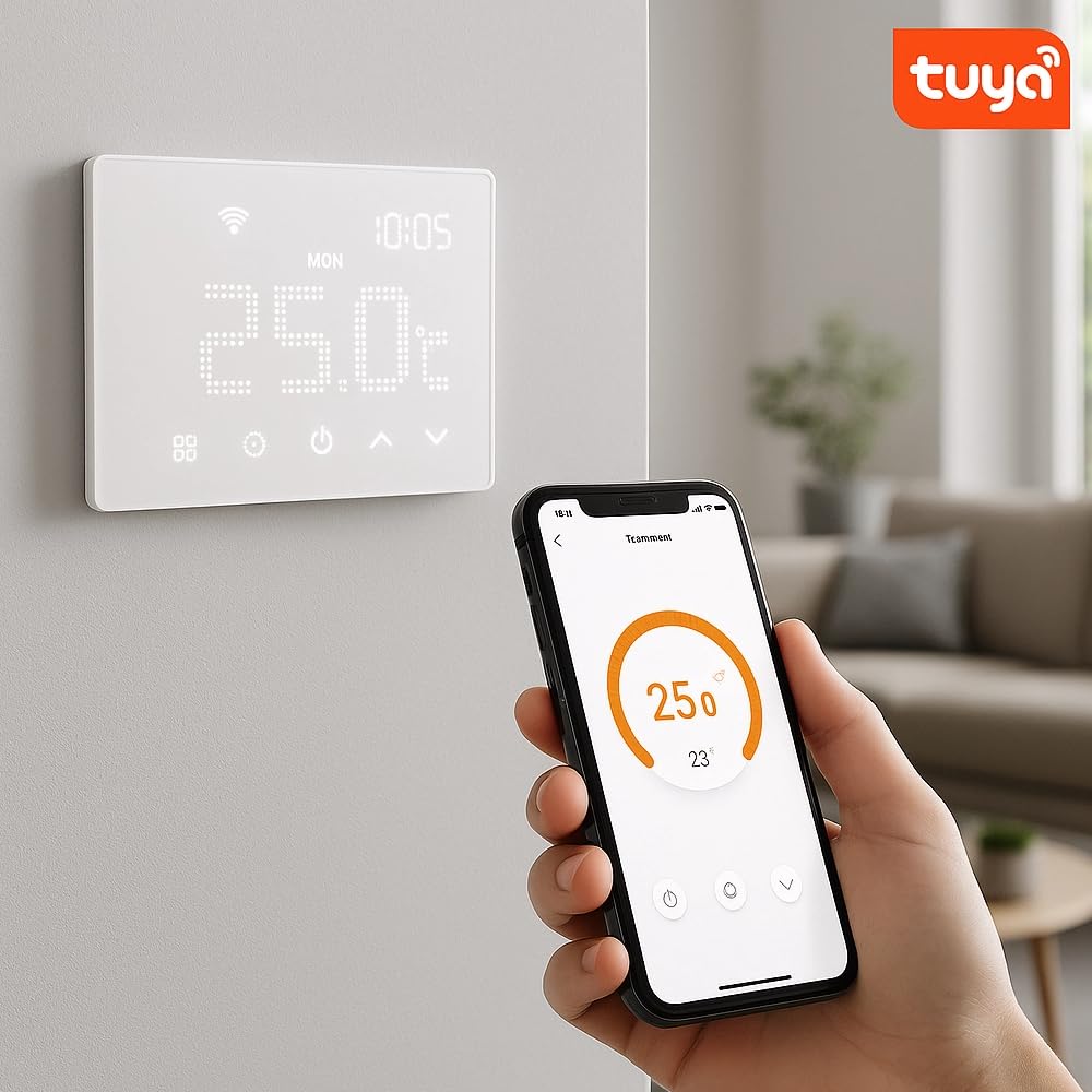Cronotermostato ad incasso, montaggio su scatola a 3 moduli, WiFi smart, nero, display LED touch, programmazione con APP, 220V 230V, caldaia, funzione estate/inverno, ETWF4302