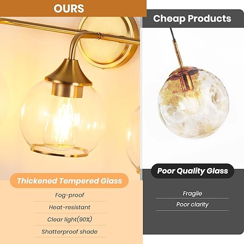 Miniatura 3 de Lámpara de tocador dorada de 3 luces modernas para baño sobre espejo, lámparas de baño de latón cepillado, apliques de pared de granja con pantalla