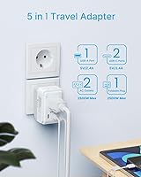 Vista 5 de VINTAR - Paquete de 3 adaptadores de enchufe de viaje europeos, adaptador de enchufe internacional plegable con 2 salidas de CA y 3 puertos USB