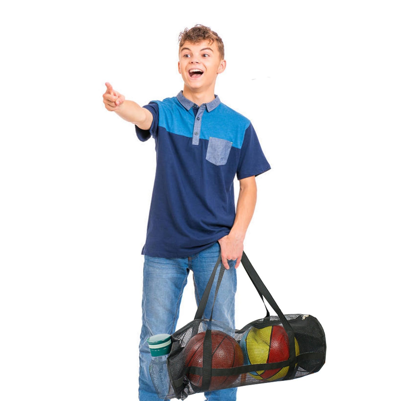 Generic Mesh Duffel Bag with Zipper and Adjustable Shoulder Strap,27.95” x 9.84” - Multipurpose,Oversized Gym Bag for Equipment,Sports Gear,Laundry - Breathable Mesh Scuba and Travel Bag, Black