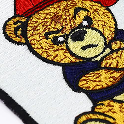 Image of Grumpy Teddy Bear Embroidered Patch sew on /Iron on - Toy Emblem for Kids, Girls, Teddy Bear Lovers - Wildly Popular Patches for Jackets, Jeans, Backpacks, Hats, Shirts - 2.95X2.95 in