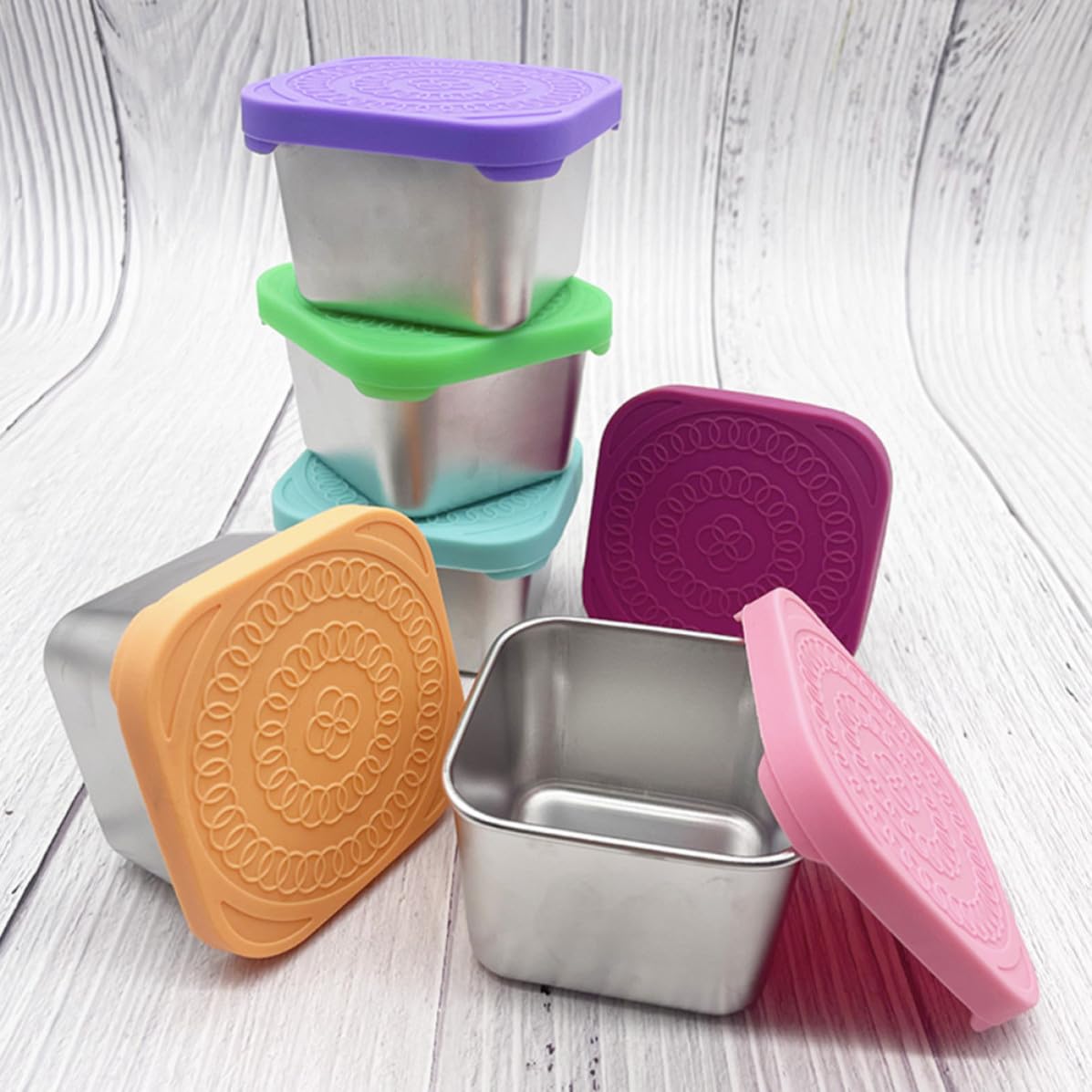 BETOOKY Juego de 4 Recipientes para Salsas con Tapa de Silicona, Acero Inoxidable, Herméticos y Preservan Frescura para Almacenar Salsas y Snacks
