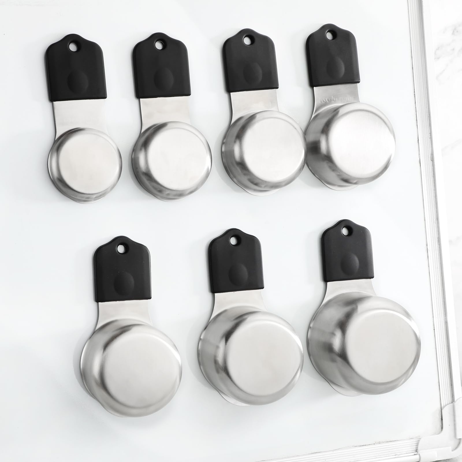 Set di 7 misurini magnetici impilabili, resistenti, in acciaio inox, per misurare ingredienti secchi e liquidi