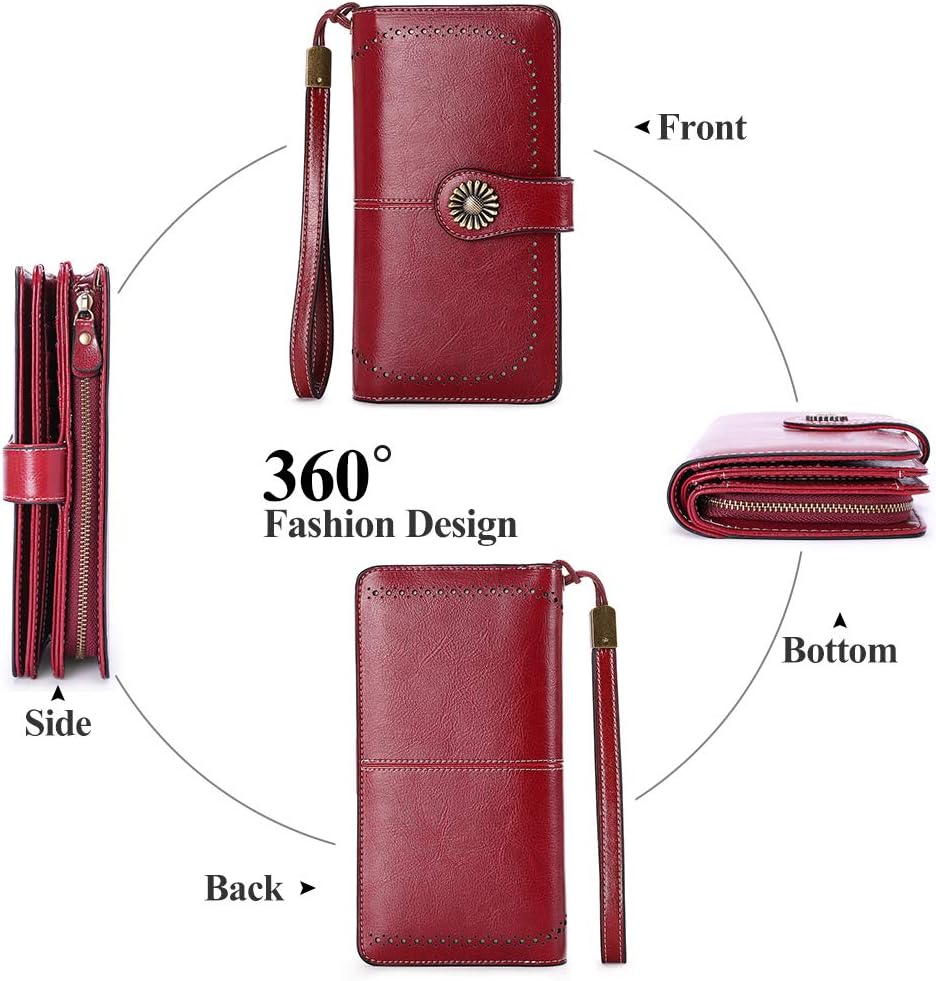 Stylish Genuine Leather Wallet for Women Clutch with Strap 24 Card Slots 2 ID Windows Cash Compartments 1 Zipper Pocket Credit Card HolderRFID BLOCKINgGift Box Includeded-1