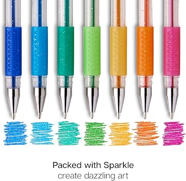 KINGART 400-50 Comfort Grip Gel Pens, Set of 50 Unique Glitter Colors | 1.0mm Rollerball Tip, 2.0mm XL Ink Capacity, Non-Toxic & Archival, Ideal For Coloring Books, Scrapbooking & Doodling