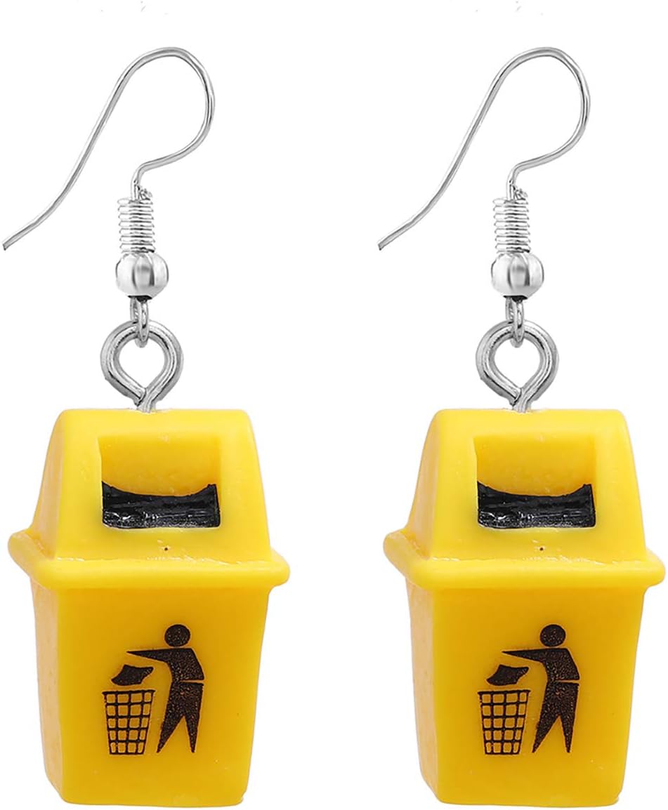 Just FollowCreative Handmade Exaggerated Funny Yellow Trash Can Drop Earrings Fashion Dangle Earrings Jewelry
