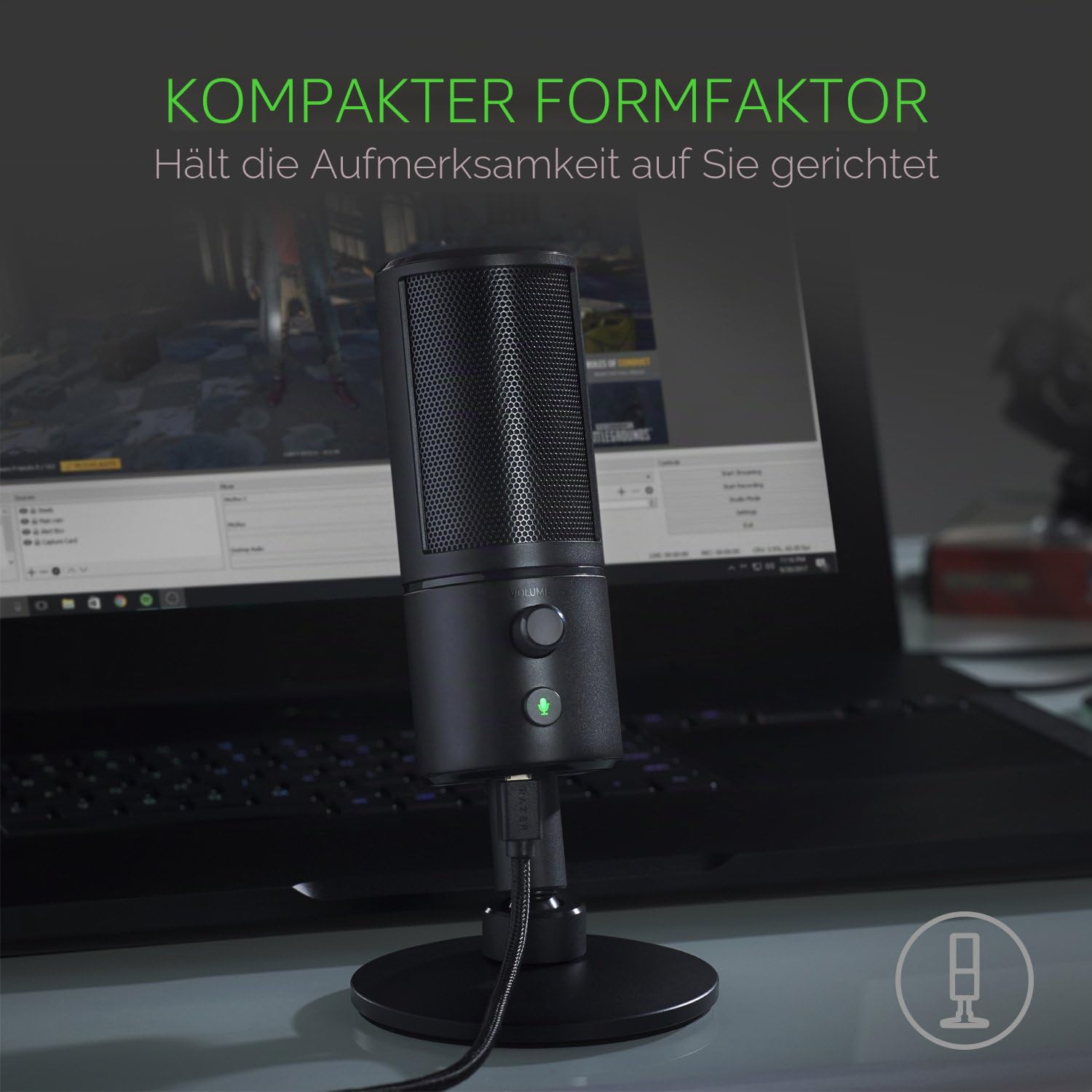 Razer Seiren X USB-Streaming-Mikrofon, Profi-Qualität, integrierte Stoßdämpfer-Halterung, Supernieren-Richtcharakteristik, eloxiertes Aluminium Matte Black