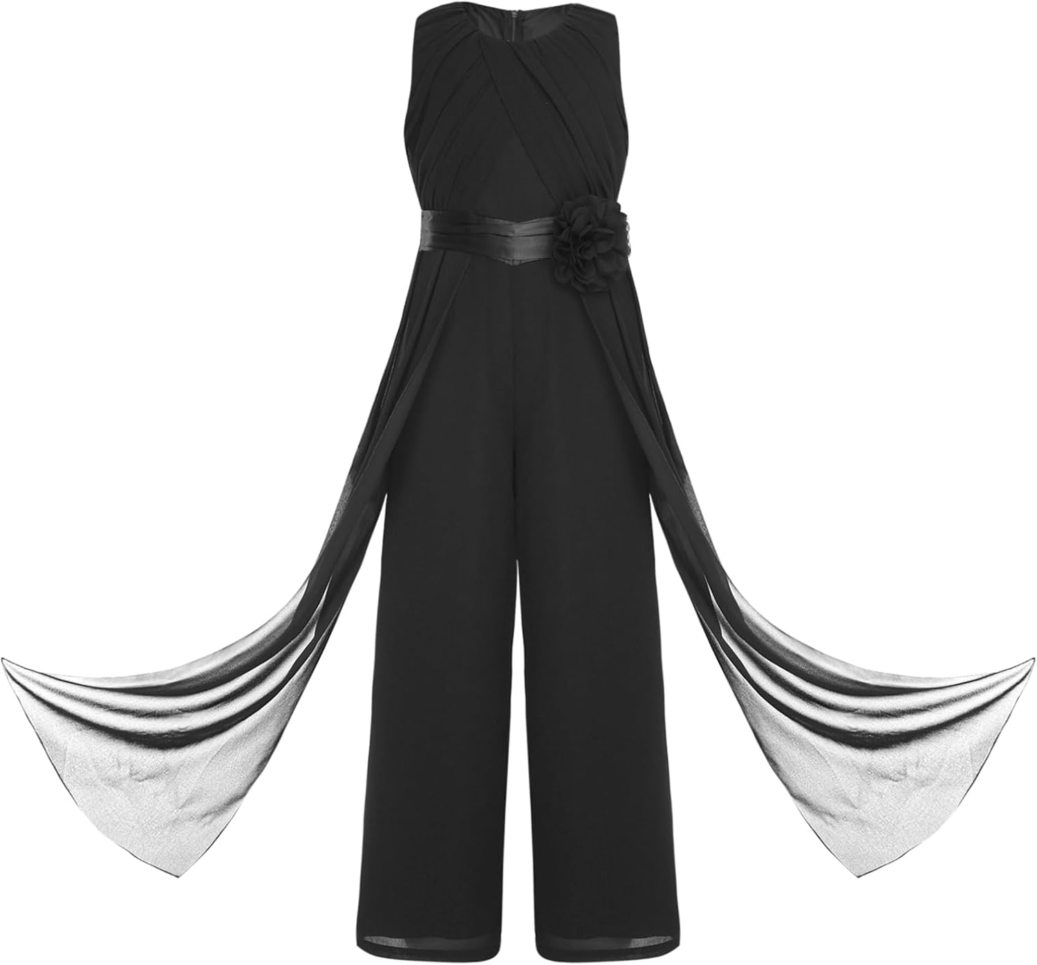 TiaoBug Girl's Chiffon Jumpsuit Dressy Casual Summer Sleeveless Overalls One Piece Outfit Long Pants Romper