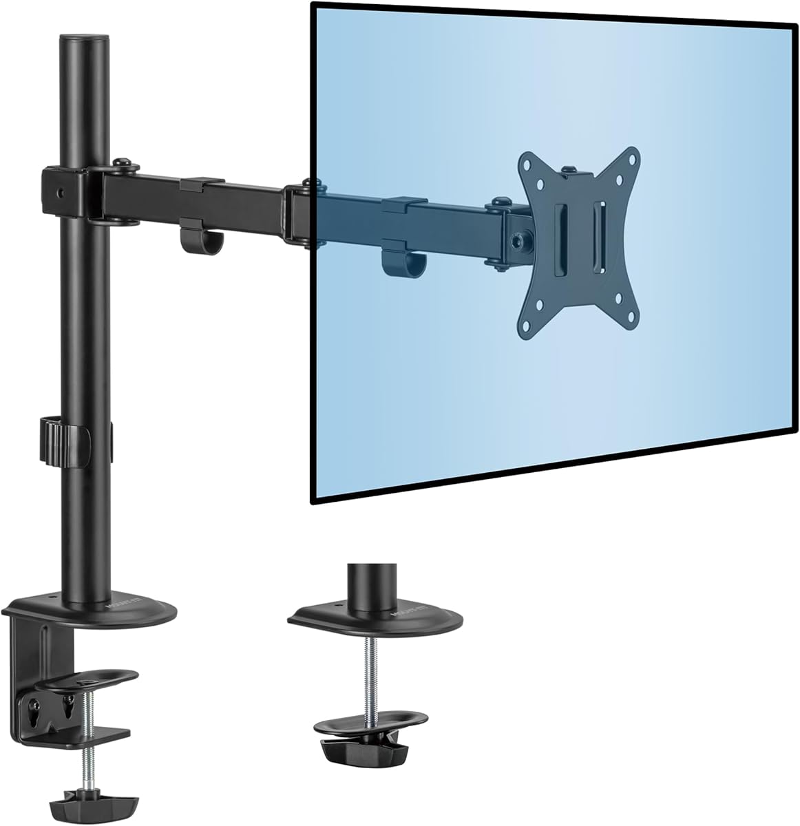 Mount-It! Single Monitor Arm Mount | Desk Stand | Full Motion Height Adjustable Articulating Tilt | Fits 19 21 24 27 29 30 32 Inch VESA 75 100 Compatible Computer Screen | C-Clamp and Grommet Base