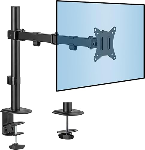 Mount-It! Soporte de escritorio para dos monitores, soporte para pantallas de computadora LCD LED, atril con abrazadera con dos brazos articulables,
