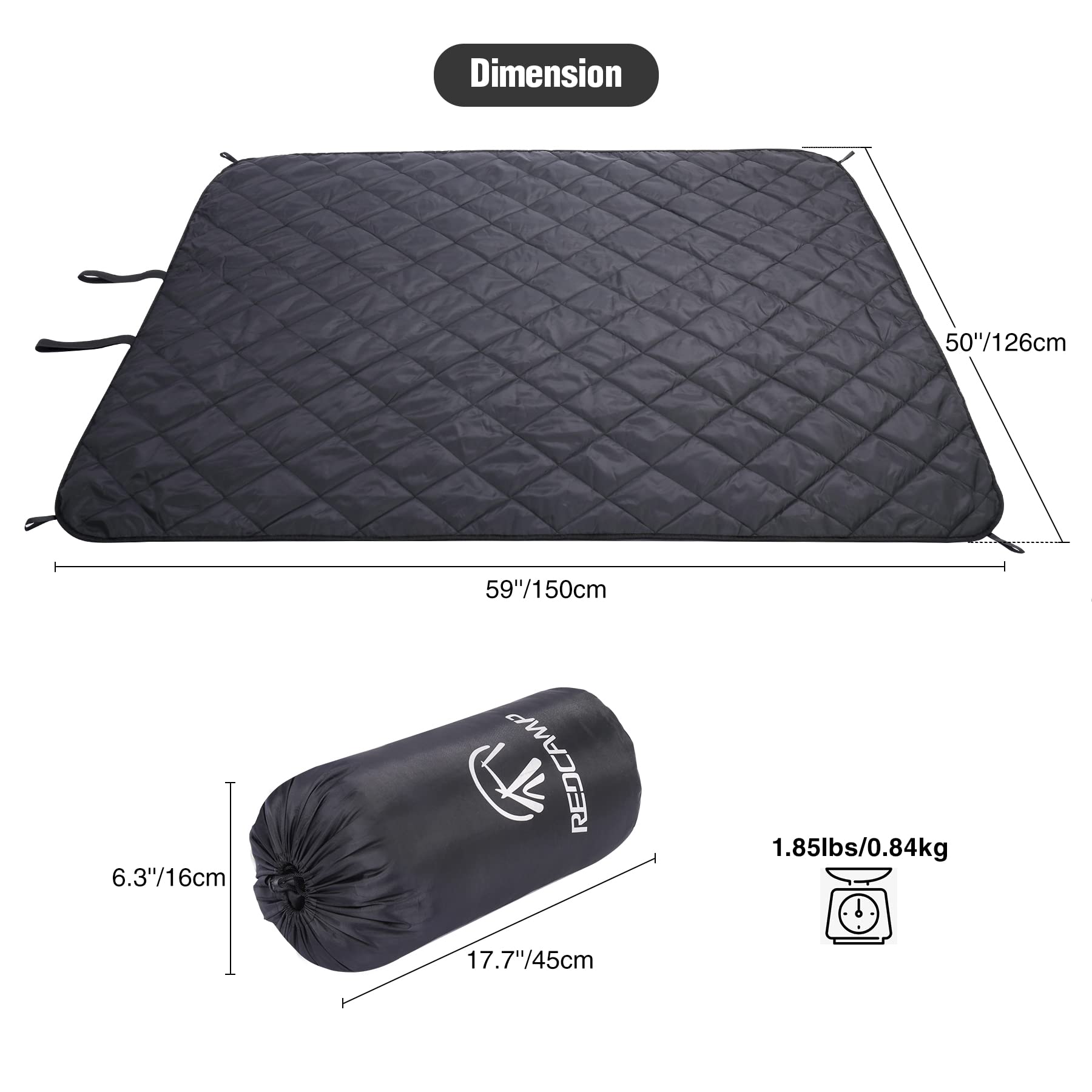 Manta Impermeable REDCAMP Con Forro Sherpa - 200x160 Cm, Mezcla Lana, Para Camping, Estadio Y Coche