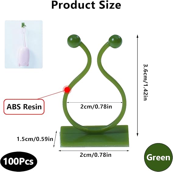 100Pcs Plant Clips for Climbing Plants Support Clips Garden Clips for Climbing Plants Self-Adhesive Climbing Plant Clips Plant Support Clips Garden Plant Wall Fixture Clips for Climbing Plants(Green)