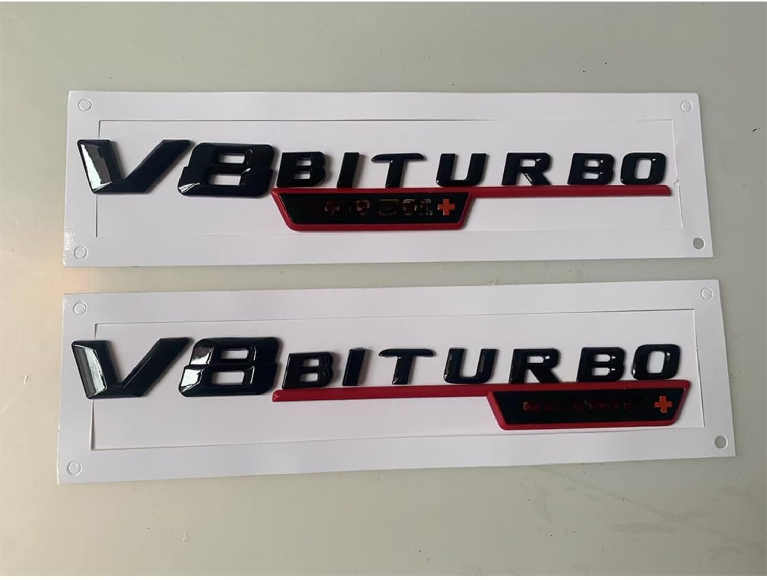 2PCS Turbo Style Emblems - Exact Fit Adhesive Letters for 2000-2026 German Luxury Cars, 3D Raised Design with Weatherproof Finish, No-Tool Install Compatible with V-8 & 4M-AT-IC (Blakc red +)