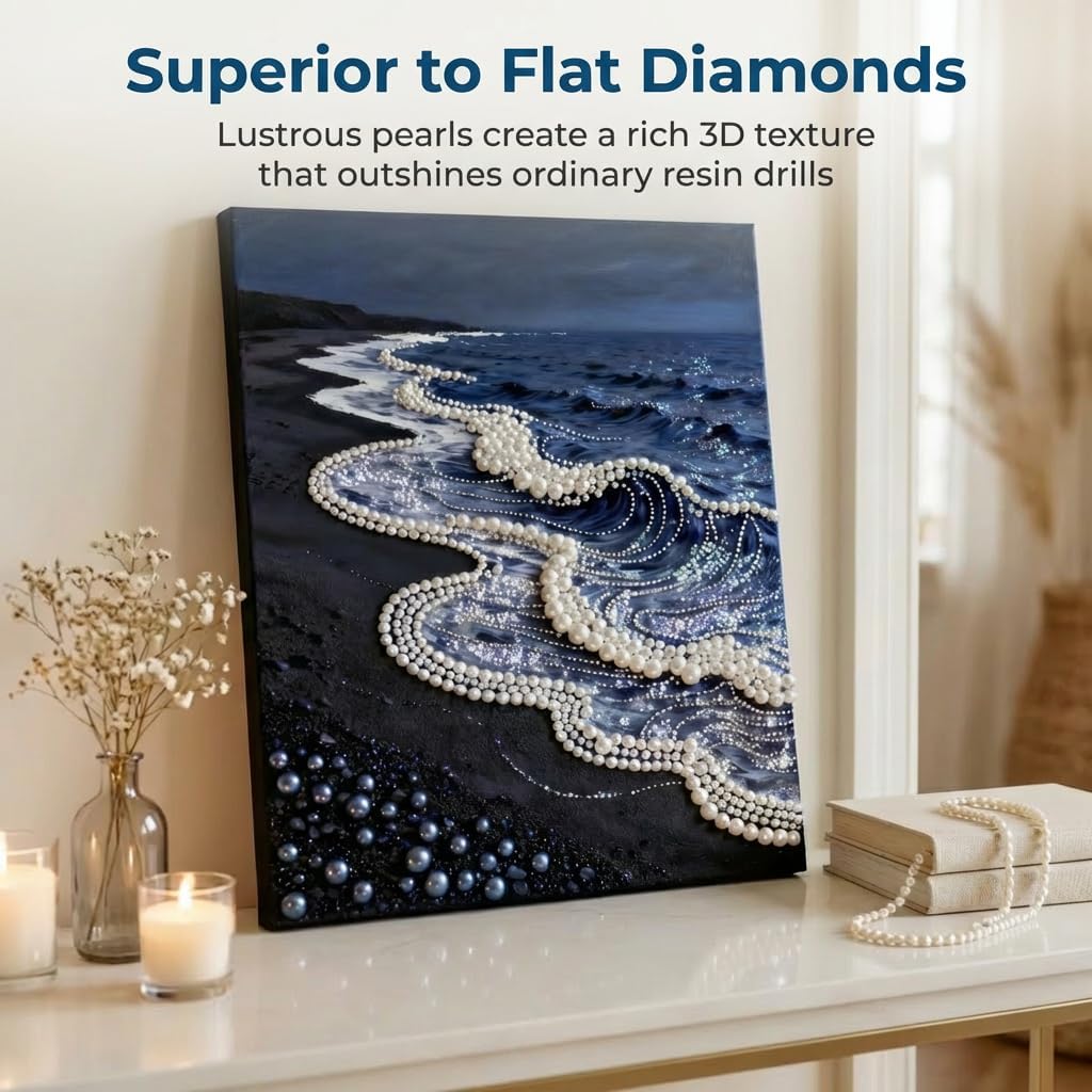 DIY 3D Pearl Painting Kit with Wooden Frame - Upgraded Diamond Art Kits for Adults, Ready to Hang Gem Painting, Relaxing Paint by Numbers, Creative Mosaic Craft for Home Wall Decor Gift 11.8x15.7in