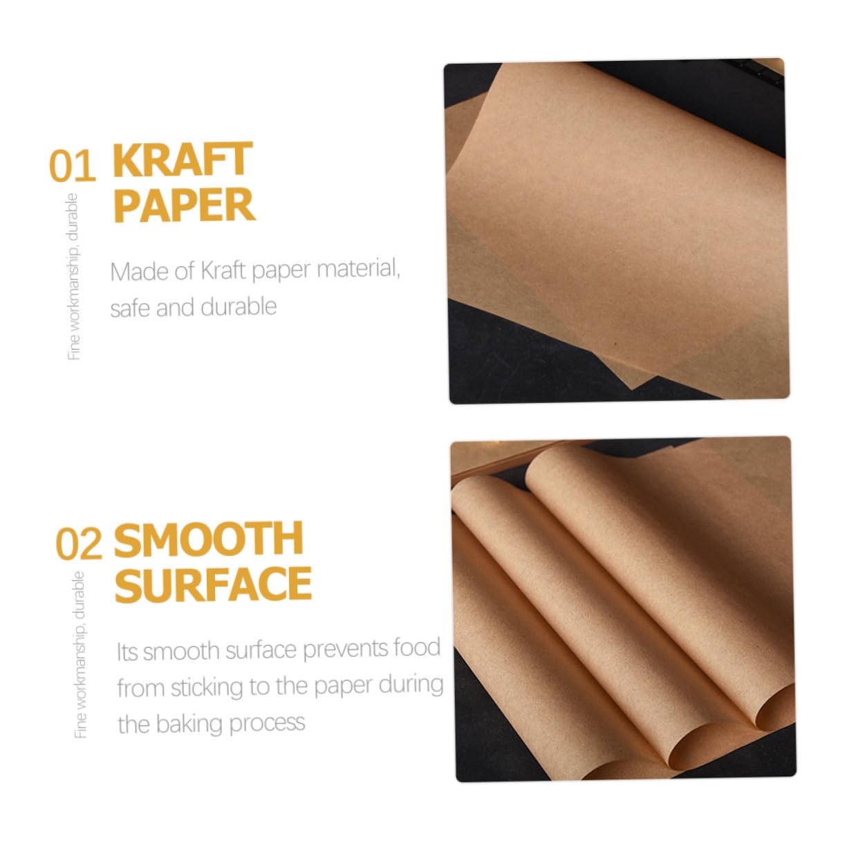 Uonlytech 100 Feuilles de Papier Sulfurisé Kraft Antiadhésif pour Cuisson Four et Emballage Alimentaire, Résistant Haute Température, pour Viande et Pâtisserie
