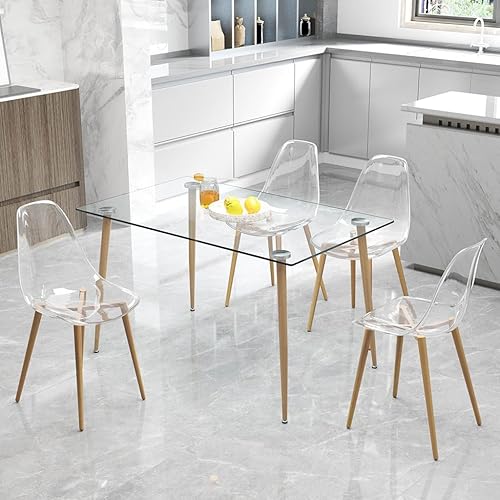 Juego de 4 sillas de comedor modernas para cocina, sillas auxiliares de acrílico para cocina y comedor en transparente con patas de metal de grano