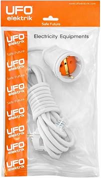 UFO 2 Metre Seyyar Uzatma Kablosu, Dişi-Erkek Topraklı Fiş, 1.Sınıf Kaliteli Bakır Kablo 2M, Beyaz Renk