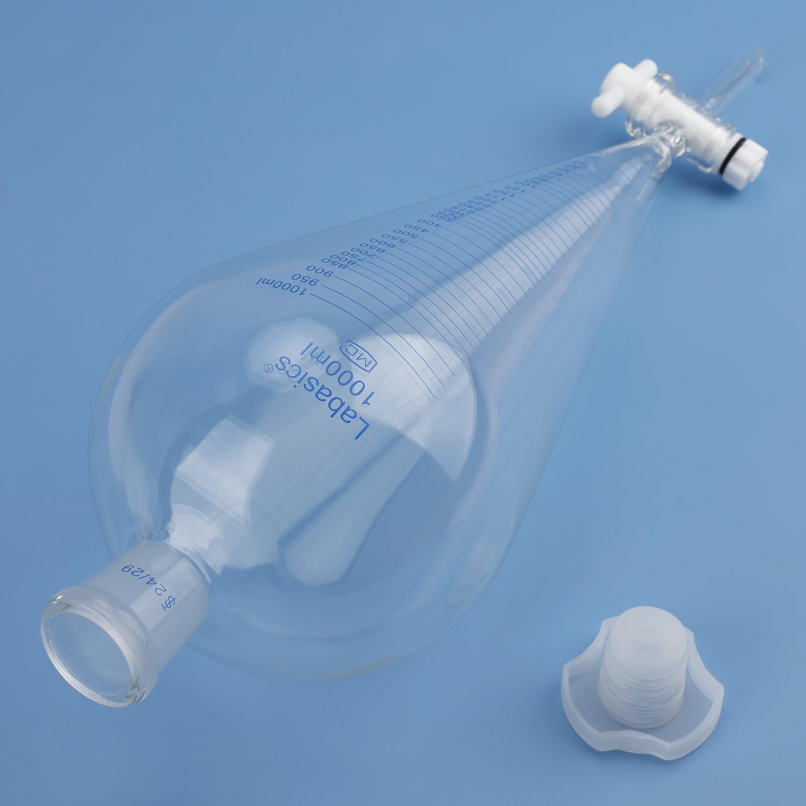 Labasics Graduierte Trenntrichter, 1000 ml Schwerwandiger Borosilikatglas-Trenntrichter mit 24/29 Anschluss und PTFE-Stopfen