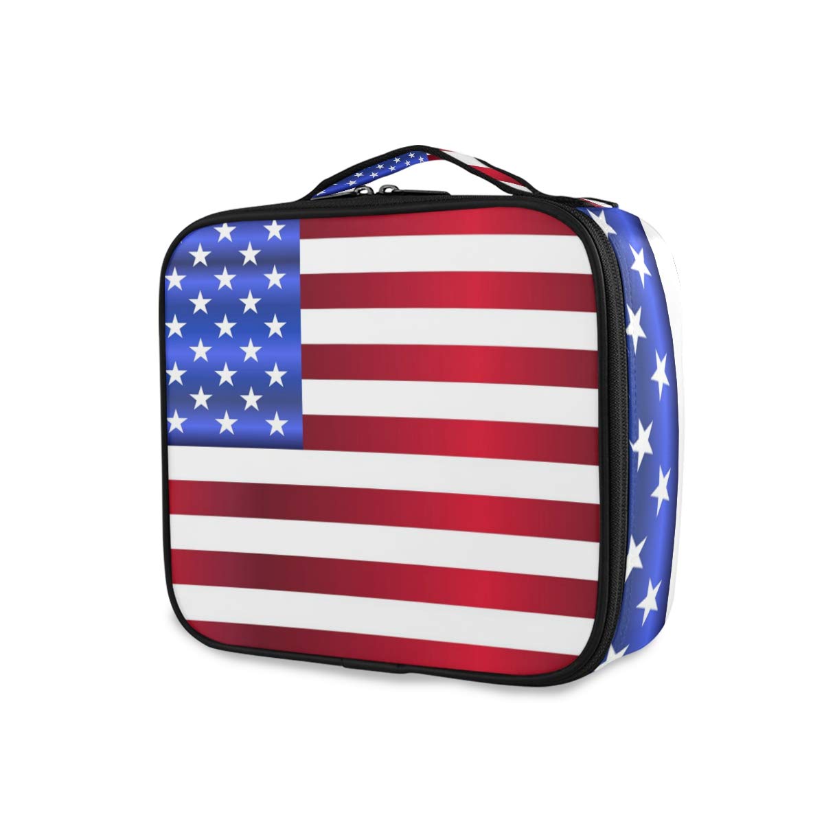 FANTAZIO Make-up-Tasche Mit USA-Flagge & Feuerwerk – Faltbar, 23 X 10 X 47 Cm, Mit Haken & Fächern