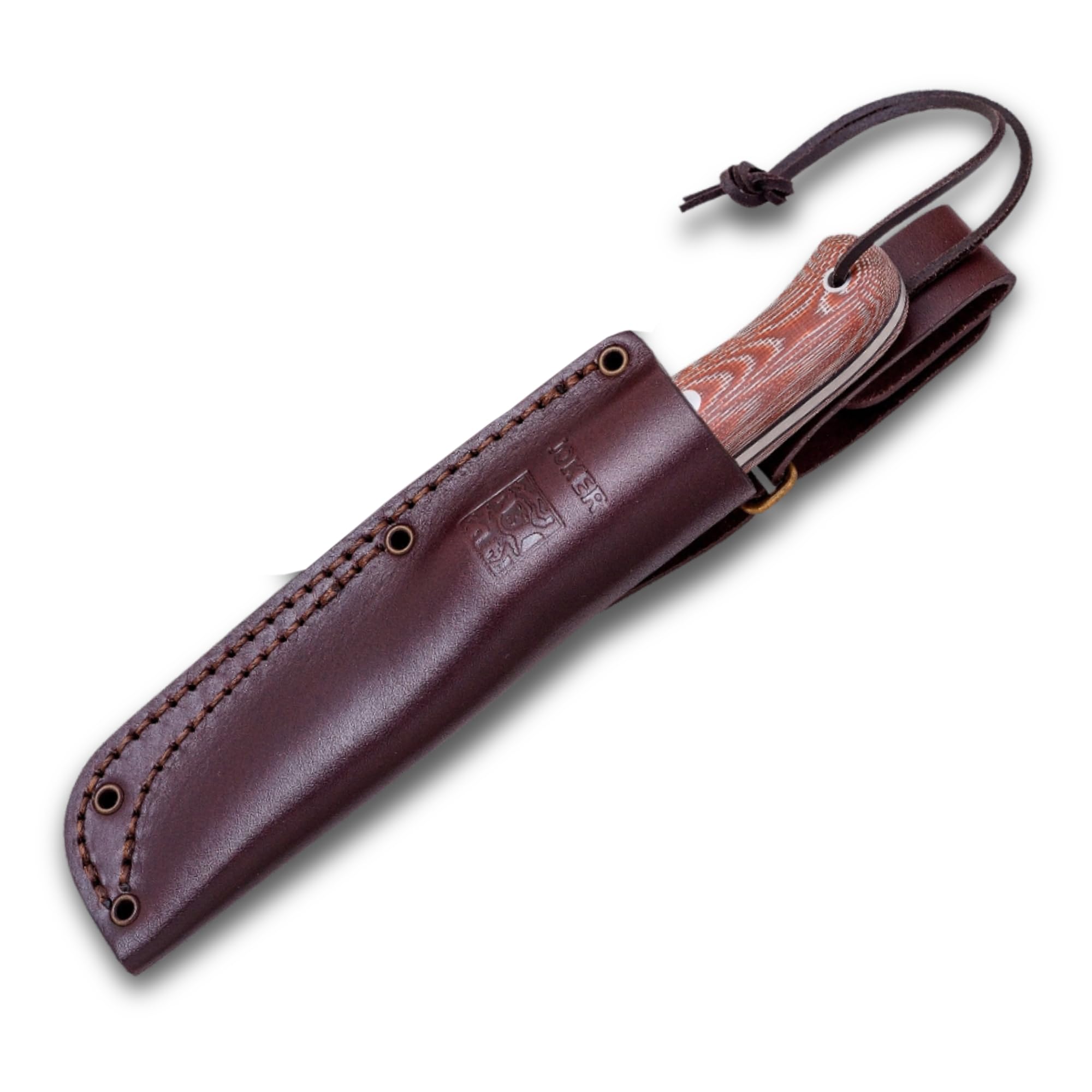 Joker Sport Überlebensmesser BS9 Campero CM112, Gürtelmesser mit Micarta Canvas Griff, 10,5 cm Klinge aus SANDVIK 14C28N, braune Lederscheide, Werkzeug zum Angeln, Jagen, Camping und Wandern