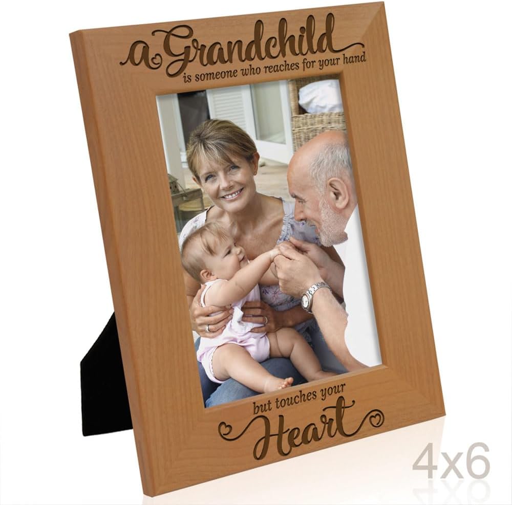 KATE POSH Grandparents Picture Frame with Message A Grandchild is Someone Who Reaches For Your Hand But Touches Your Heart, 4x6 and 5x7 Photo Display, Sentimental Gift for Grandma and Grandpa, Grandparent's Day (5x7-Vertical)