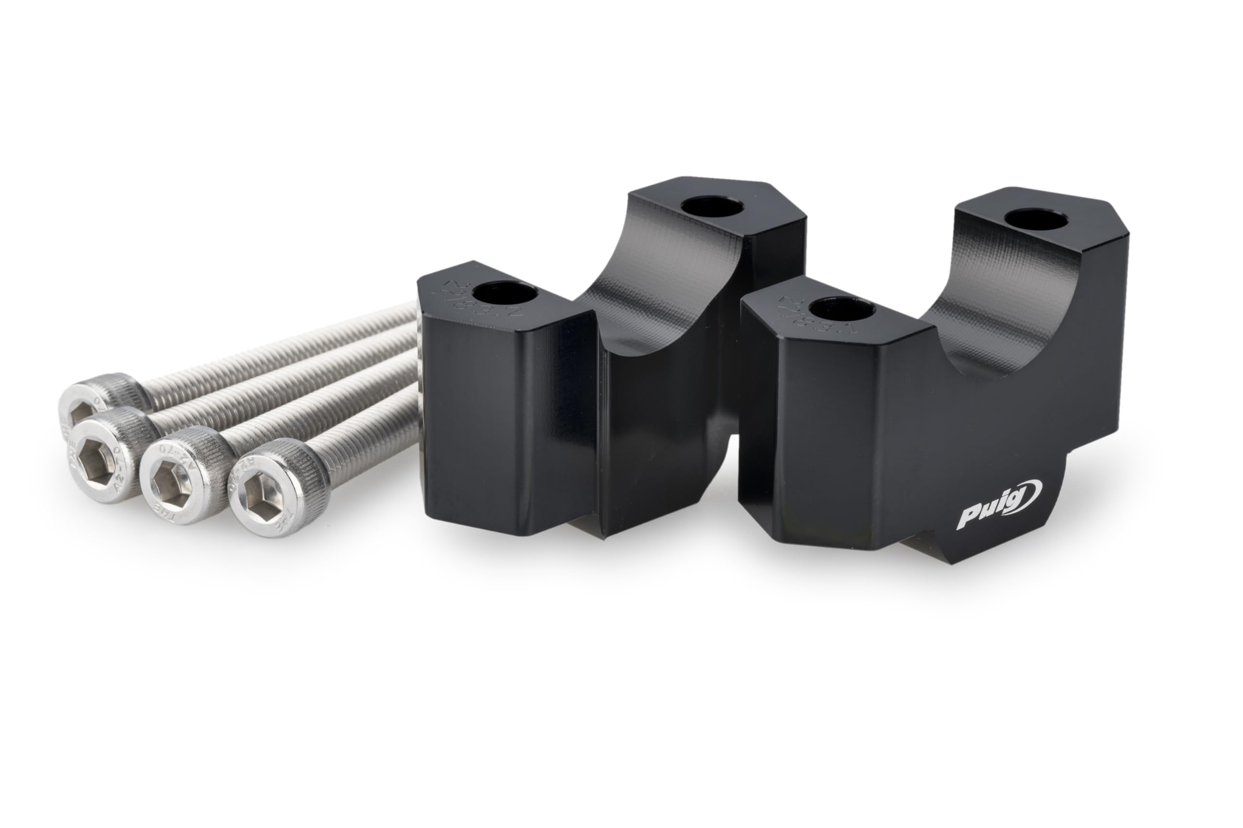 Puig 22183N Risers, Hi-Tech Parts handlebar risers with 20mm height, CNC-machined in anodized aluminum, improve riding posture with style, Black