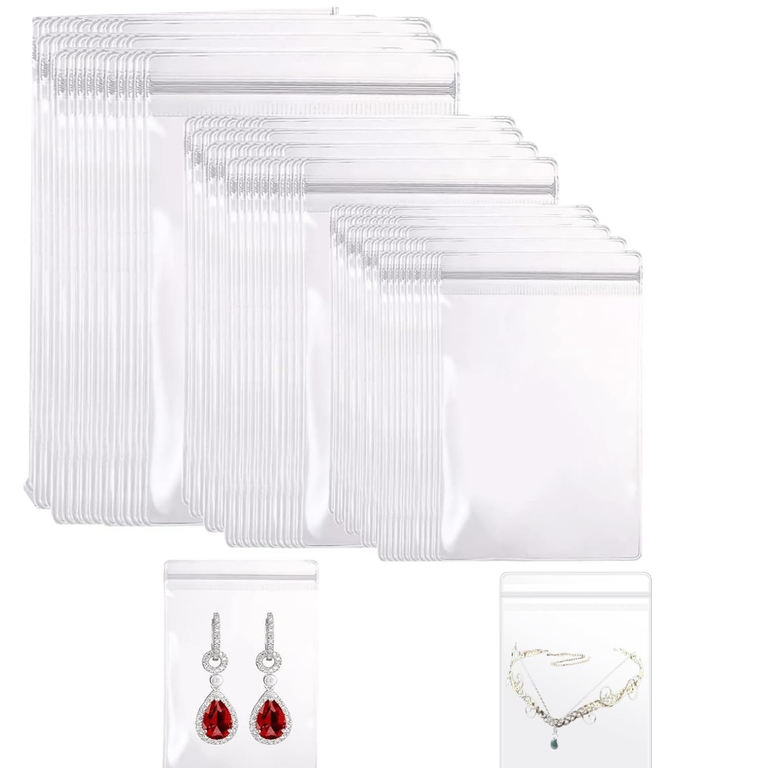 Zwenjuan Transparent/Green 60Pcs Clear Jewellery Bags,Pvc Anti Tarnish Storage Pouches With Zipper, Small Plastic Bags For Rings,Earrings,Necklaces,Bracelets,Self-Sealing Jewelry Organiser For Packaging