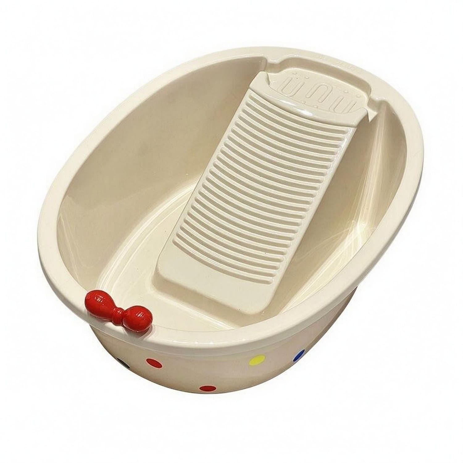 Dot Pattern Decoration Laundry Washboard Tub Bow Accent Washboard Basin Oval-Shaped Hand-Wash Basin Thick-Walled, XL-image-46
