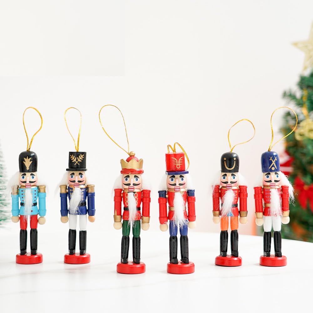 COMBIUBIU 6pcs 12cm Small Christmas Nutcracker Soldier,Mini Nutcracker Figures Hanging Ornaments Christmas Tree Decorations Gift for Thanksgiving Tradition Xmas Decor