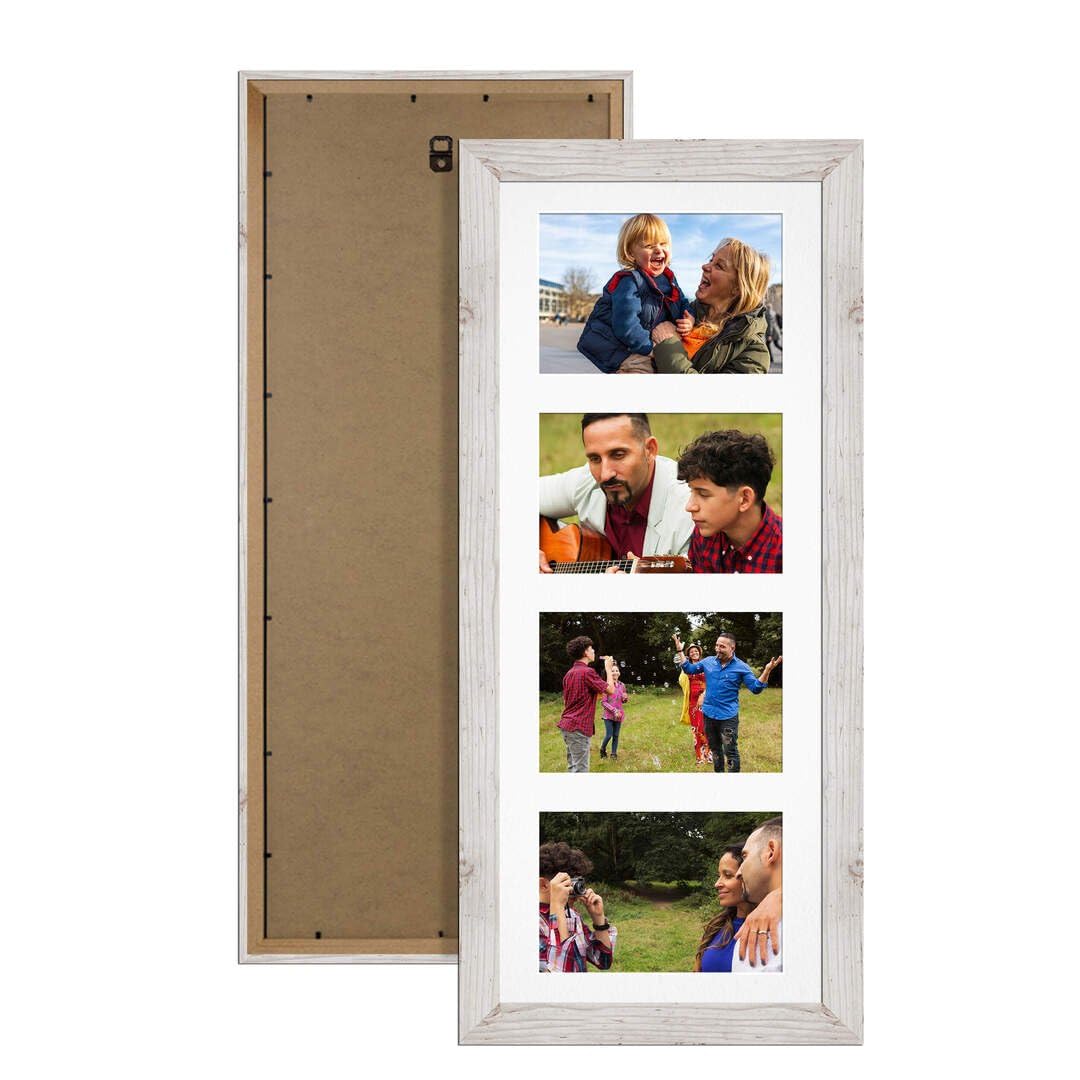 Procut Global 50X20CM White Rustic Photo Frames For Multiple Pictures with White Mount-Modern Collage Frame with 4 Apertures (4x) 6X4-Engineered Wood with Shatterproof Perspex โ image 1