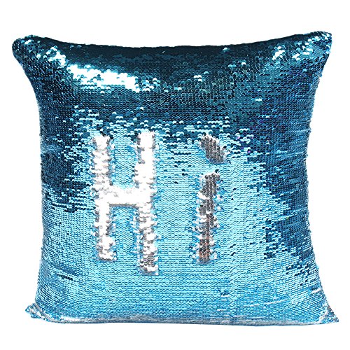 JOTOM Pailletten Kissen Kissenbezug Glitzer Sofa Deko Kissen Bezug zweifarbig Farbwechsel Meerjungfrau Kissenhülle 40x40cm (Silber Blau Pailletten)