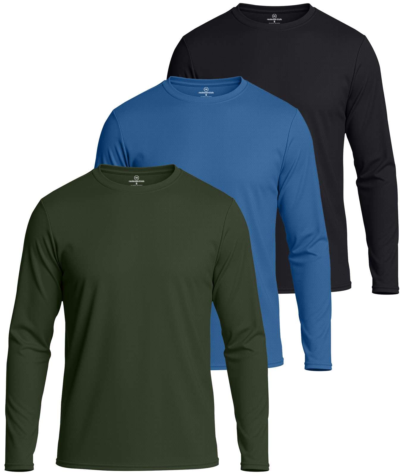 3 & 5 Pack: Men's Mesh Quick Dry Athletic Long Sleeve T-Shirt UPF SPF UV Sun (Available in Big & Tall)