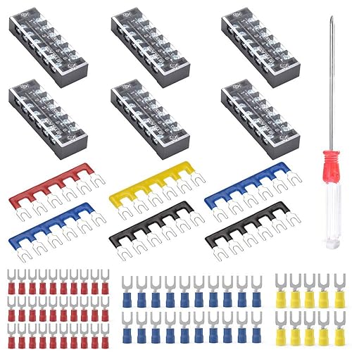Vista 47 de 6 juegos de bloques de terminales, 6 piezas de 4/5/6 posiciones 600 V 15 A bloque de terminales de tornillo de doble fila + 6 tiras de barrera