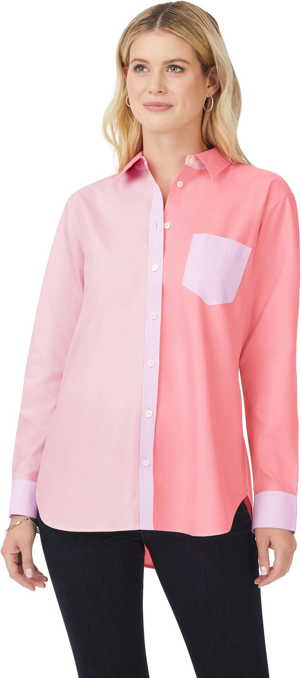 FoxcroftWomen's Boyfriend Long Sleeve Mix Ppo Shirt Tunic
