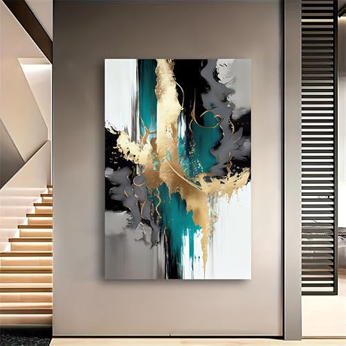 Uudezo With Frame Framed Modern Abstract Canvas Art Golden Wall Art Pictures Painting Prints Ready To Hang(50X75cm(20X30inch)