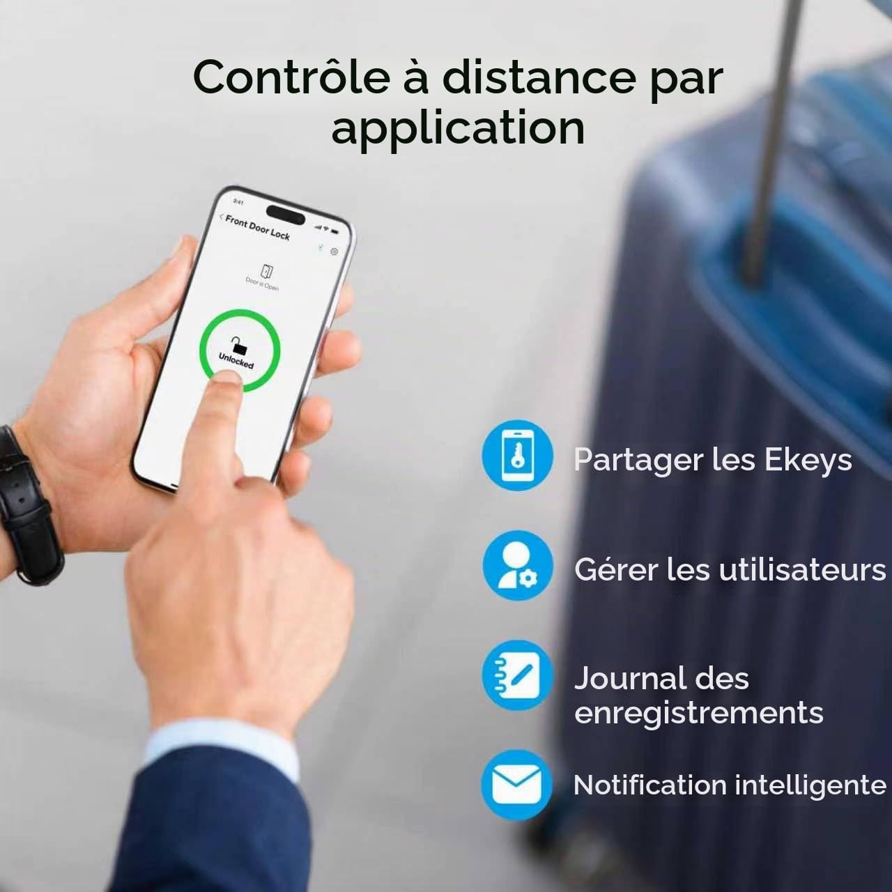ULTRALOQ Latch 5 Serrure intelligente WiFi intégrée avec NFC, serrure de porte d'entrée sans clé 5 en 1 avec clavier numérique tactile, serrure à poignée intelligente, contrôle par application, noir