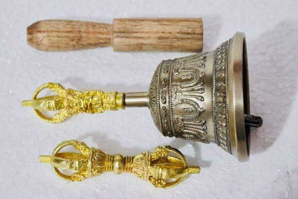 Tibetan Buddhist Meditation Bell and Dorje Set - Dharma Objects Bell of Enlightenment From Nepal 6.5 Inches
