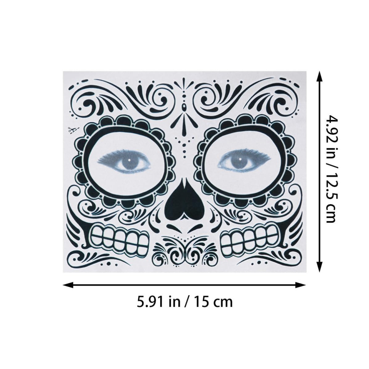 YARNOW 2 Piezas Tatuajes Temporales Impermeables para Halloween y Día Muertos, Pegatinas Faciales de Esqueleto en Papel Negro Adhieren Firmemente para Fiestas