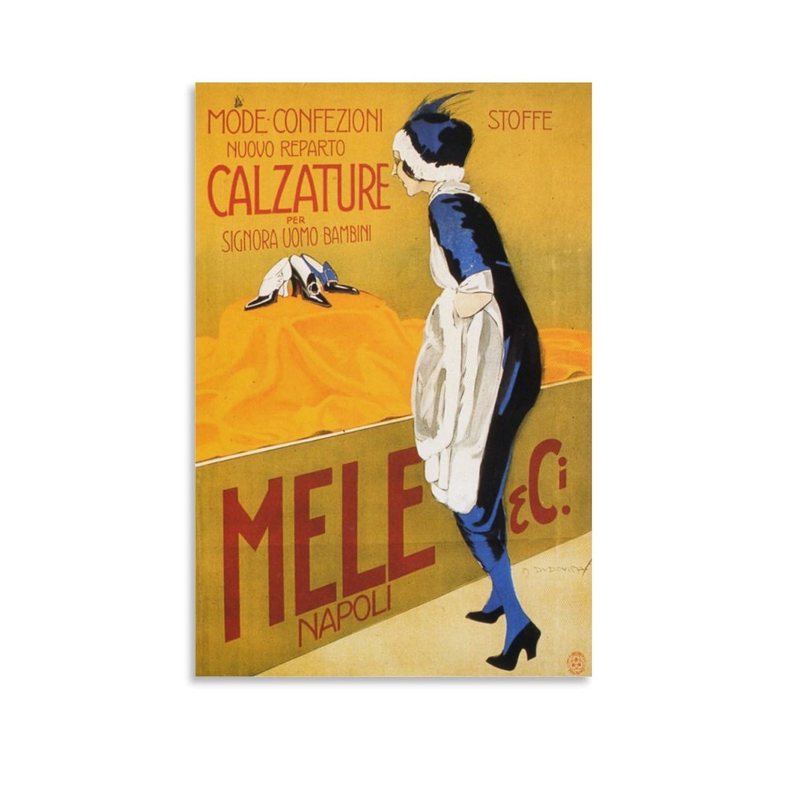 SXDMOUBK 1910s Calzature - Mele & Ci. Napoli Italy Vintage Illustrated Travel Poster Wall Art Picture Painting Canvas Print Posters Artworks Room Decor 20x30inch(50x75cm)