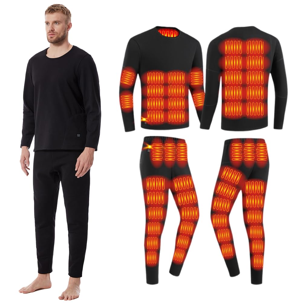 Chemise Et Pantalon De sous-Vêtements Chauffants, Couche De Base Thermique Électrique pour Hommes Ensemble Long John Chauffant pour Moto, Ski, Camping