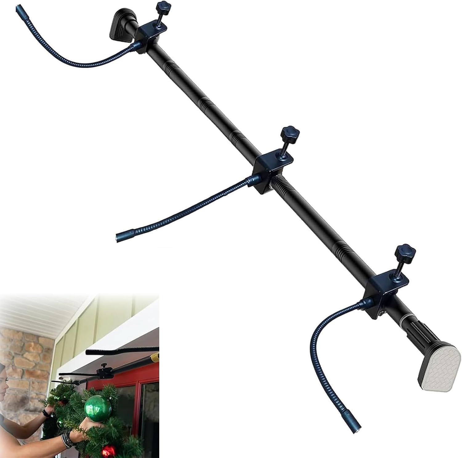 Heavy Duty 32-80" Door Wreath Hanger - No Drill Christmas Halloween Decor, Sturdy Metal, 360° Adjustable, Black, S-L Sizes